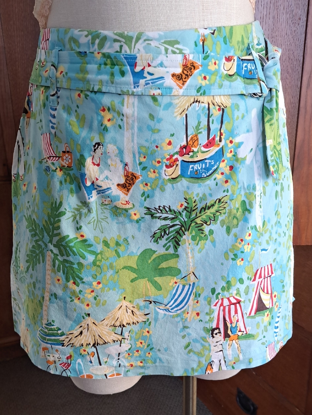 Larry Levine Tropical Cabana Beach Print Skort Size 6